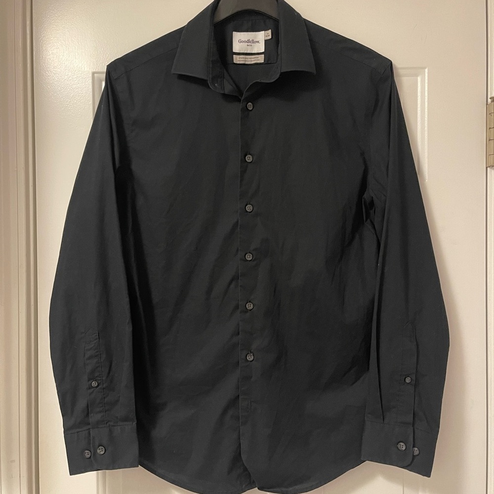Mens solid black dress shirt neck 15-15.5